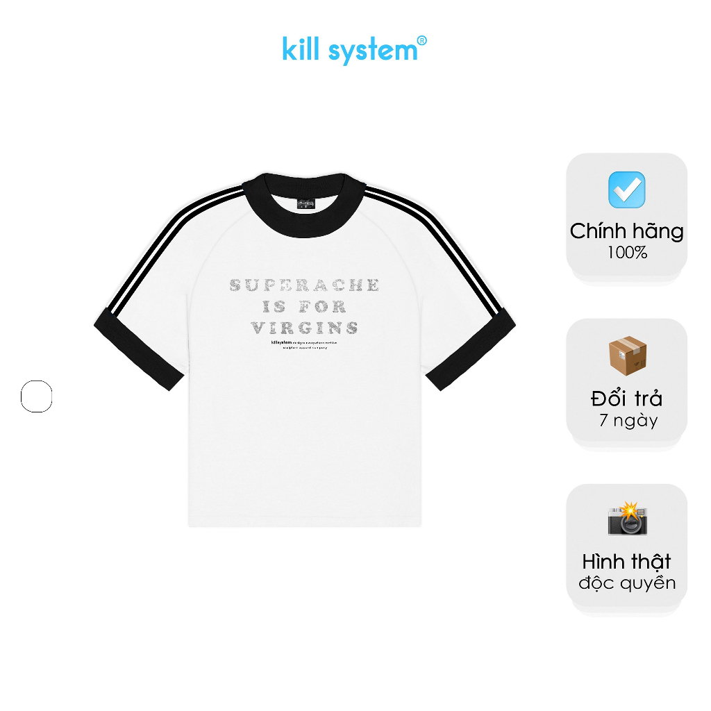 Áo thun nữ Killsystem form fit màu trắng tay ngắn ráp lăng Joji hình in kim tuyến chất vải cotton