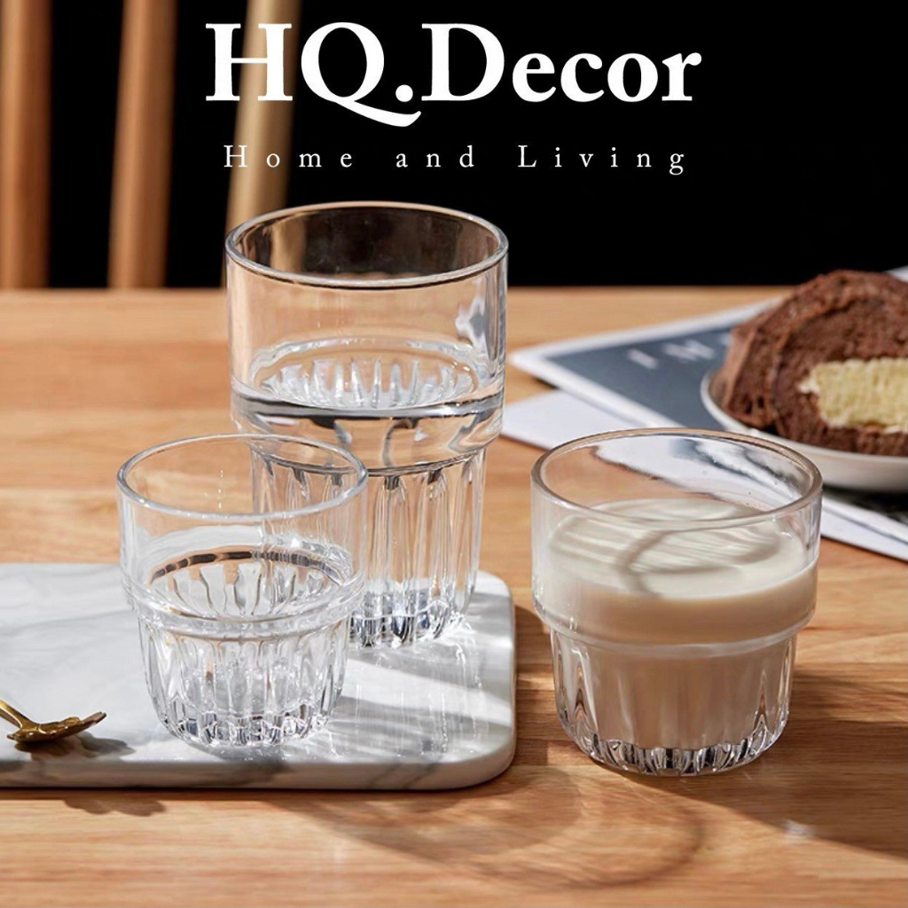 Ly Thủy Tinh Sọc 2 Tầng , Cốc Thủy Tinh Chịu Nhiệt Dùng Uống Trà, Cafe, Sinh Tố 140ml 26ml 350ml - HQ.DECOR - HQ332