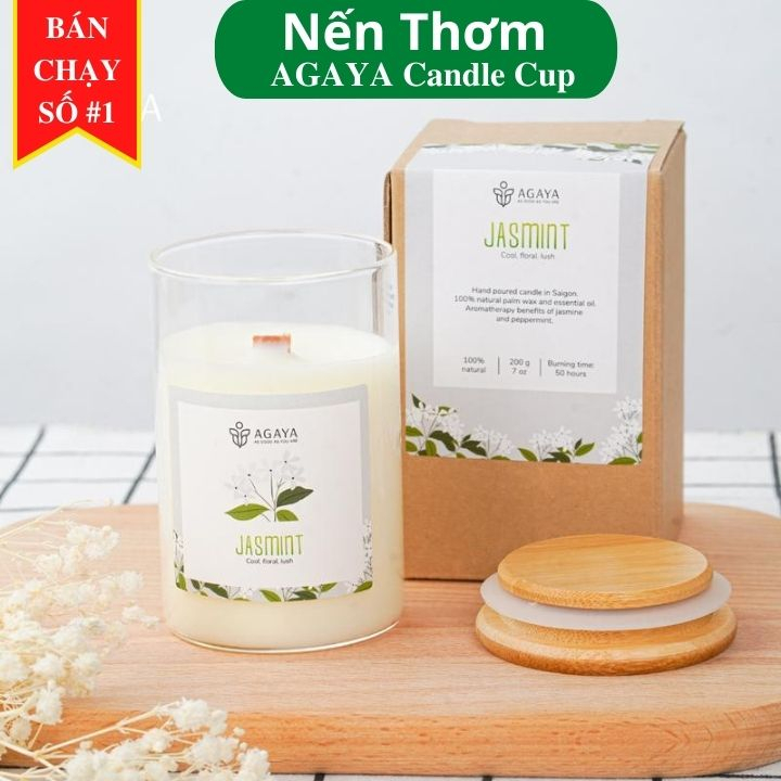 Nến thơm tinh dầu thiên nhiên, an toàn Agaya Candle Cup thư giãn cao cấp - Hương JASMINT