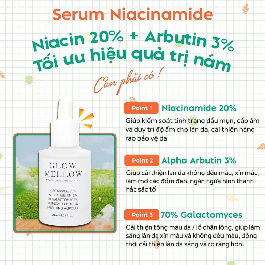 Tinh chất làm sáng da GLOWMELLOW Niacinamide 20% Arbutin 3%