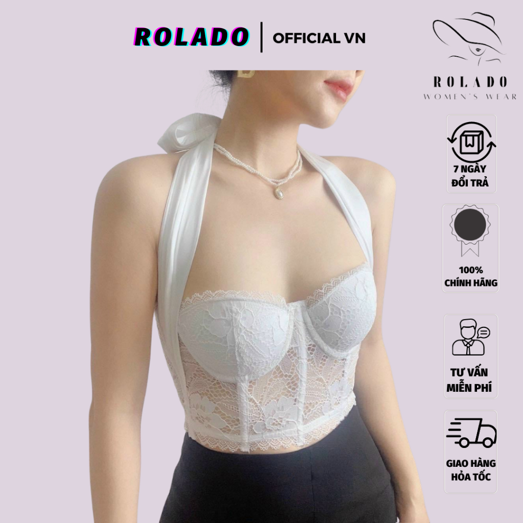 Áo Bra Ren Kiểu local DOLARO Dáng Corset Bralette Cột Nơ Dây Lụa Mặc Được Nhiều Kiểu Cao Cấp, crop dự tiệc cực sexy