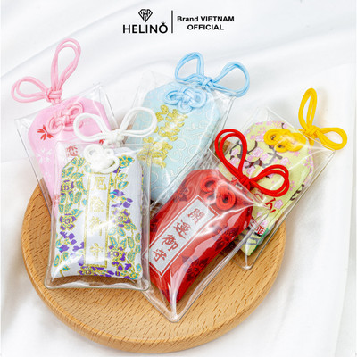 Túi phước Helino may mắn Omamori bọc vỏ silicon mix đá phong thủy, thảo mộc, muối hồng Himalaya