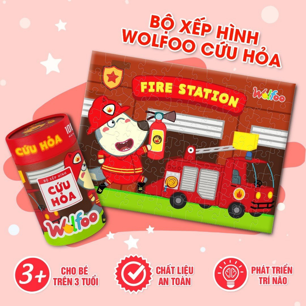 Bộ Xếp Hình Wolfoo Cứu Hỏa 100 Miếng Thú Vị Cho Bé