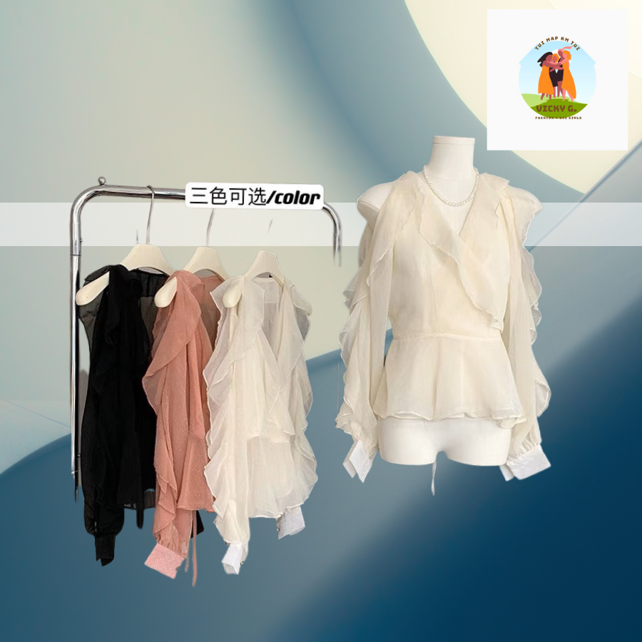 áo sơ mi cổ tim đắp chéo tay dài bèo tiểu thư ( thời trang bigsize vicky.g -anitagreen) n423