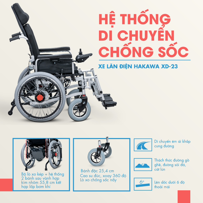 Xe lăn điện thông minh đa chức năng HAKAWA HK-XD23 - Ngã nằm thành giường tự động - Bảo hành chính hãng 12 tháng