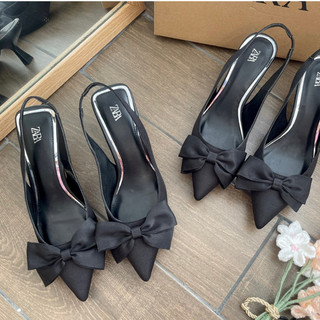 Giày sandal za rà slingback nơ hoa xinh xắn cao 6p vnxk