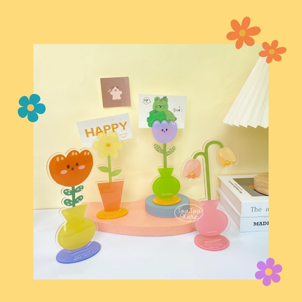 Kẹp Ảnh/Giấy Ghi Chú Để Bàn Hình Bông Hoa Xinh Xắn - Chất Liệu Acrylic
