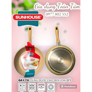 Chảo đá nguyên khối chống dính SUNHOUSE, từ size 20, 24, 26, 28 đến 30 cm, đáy từ, dùng được bếp điện từ