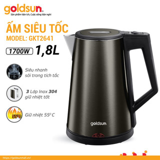 Ấm đun siêu tốc 3 lớp giữ nhiệt goldsun gkt2641bk dung tích 1.7l