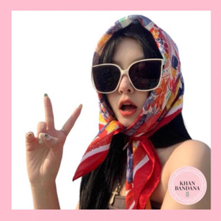 Khăn choàng cổ bandana màu đỏ in hoa size 70x70cm