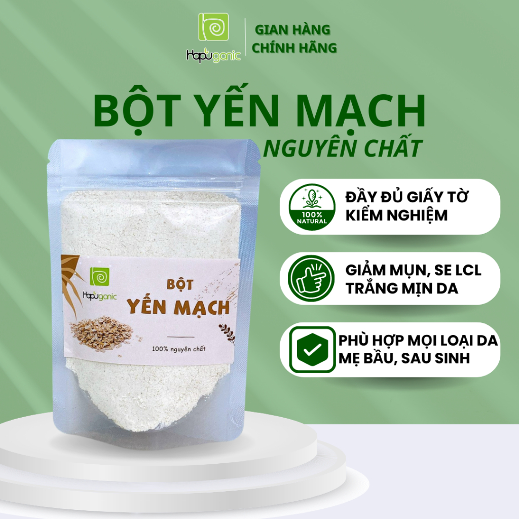 Bột Yến Mạch Nguyên Chất Hapu Organic trắng da giảm mụn bột rửa mặt