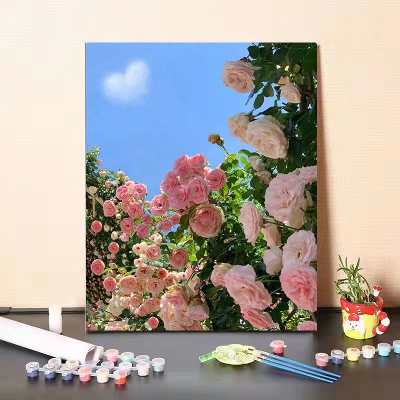 Tranh tô màu theo số Tranh sơn dầu số hoá hình hoa xinh xắn có khung，Mang theo khung, kích thước 20*20cm/30*30cm/30*40cm