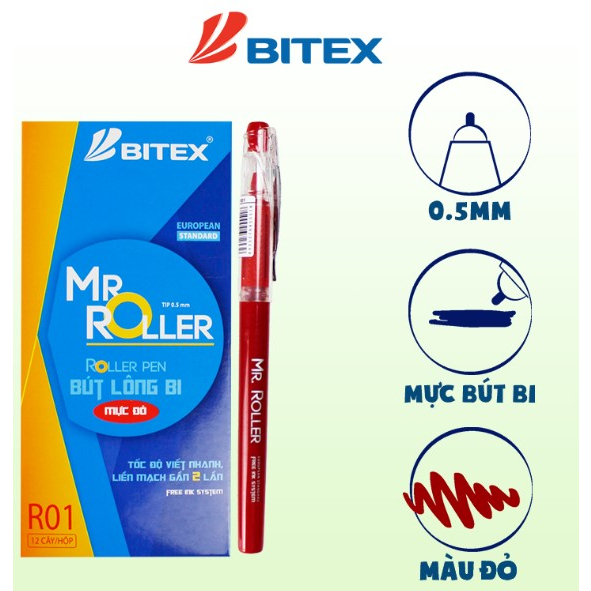 Combo 2 chiếc Bút gel Bitex Mr Roller R01 Nét 0.5mm - Tùy chọn màu mực