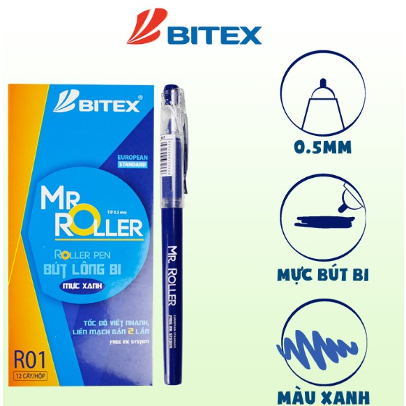 Combo 2 chiếc Bút gel Bitex Mr Roller R01 Nét 0.5mm - Tùy chọn màu mực