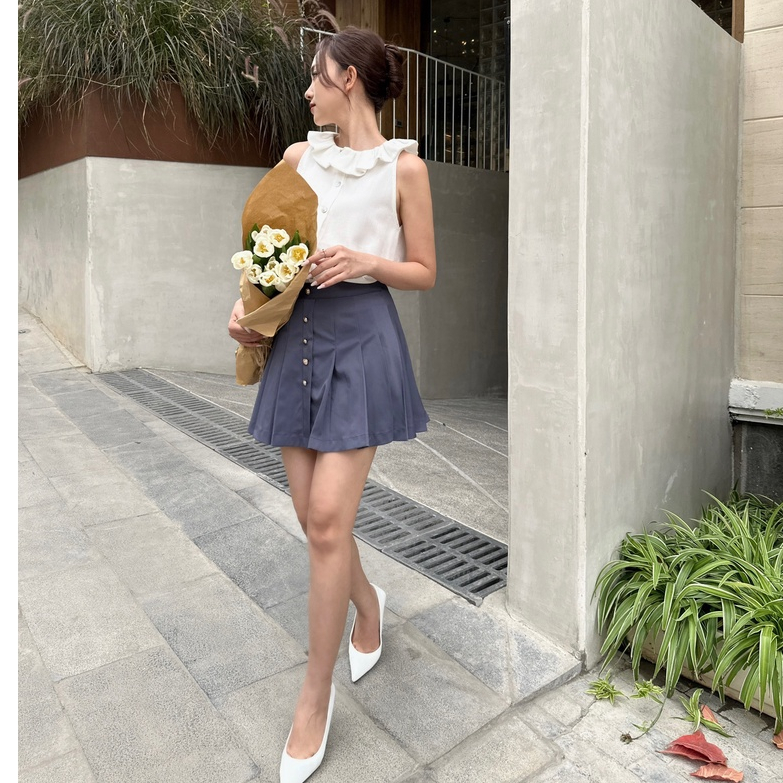 Quần váy xếp ly đính nút , Peace House Clothing