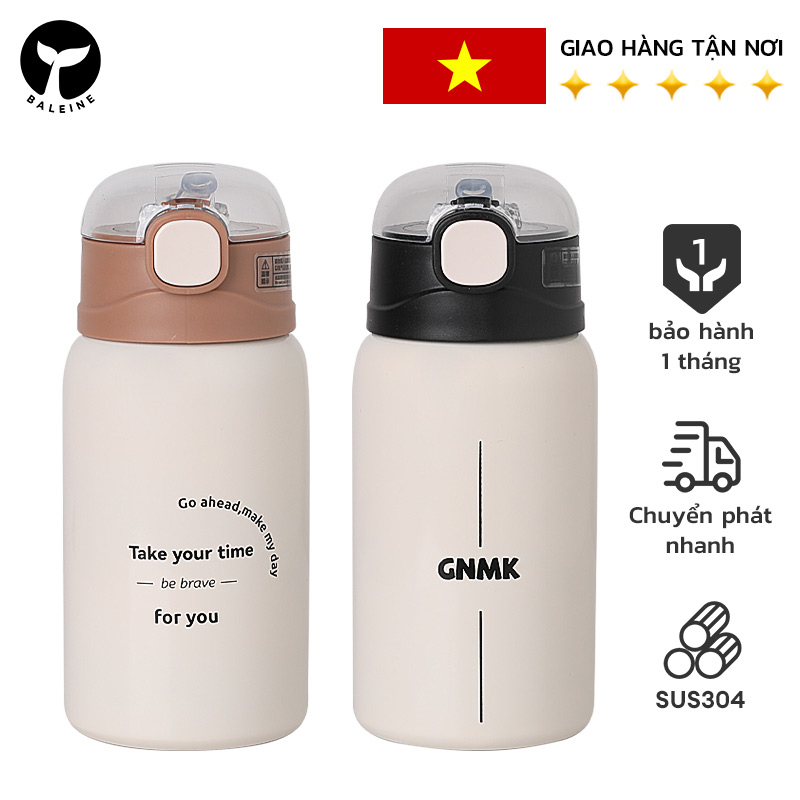 BALEINE Bình Nước Giữ Nhiệt 450Ml Bằng Thép Không Gỉ Dễ Thương Kèm Ống Hút