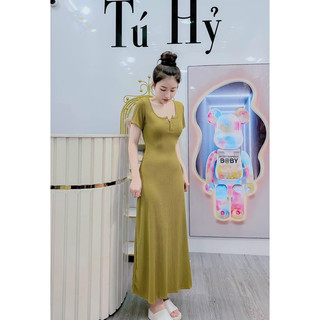 đầm body đầm gân cổ vuông dáng dài dễ thương rẻ đẹp🌺🌺