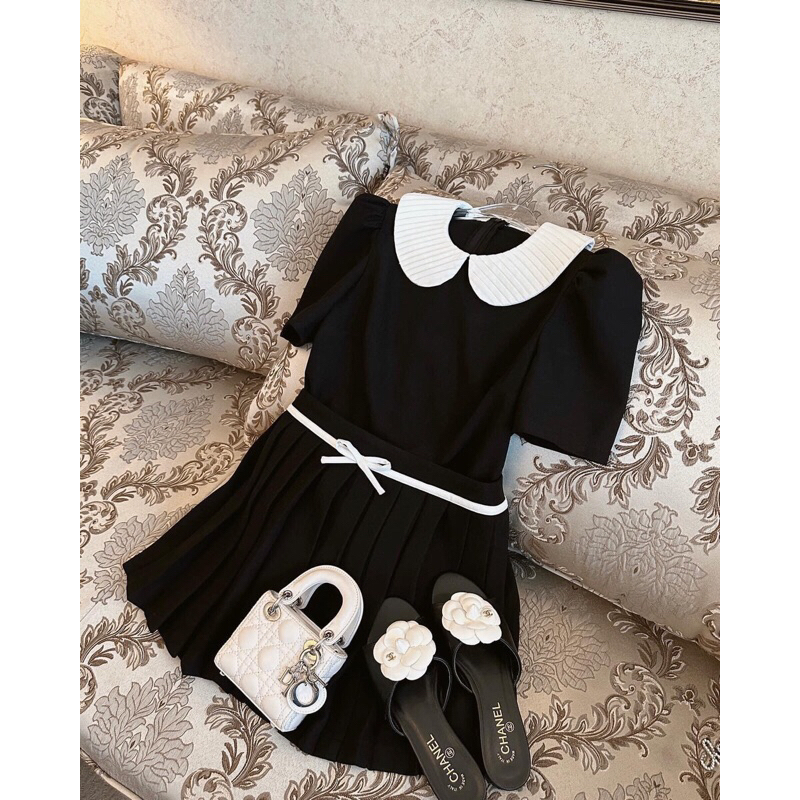 Set áo mix chân váy xếp ly nơ 📸