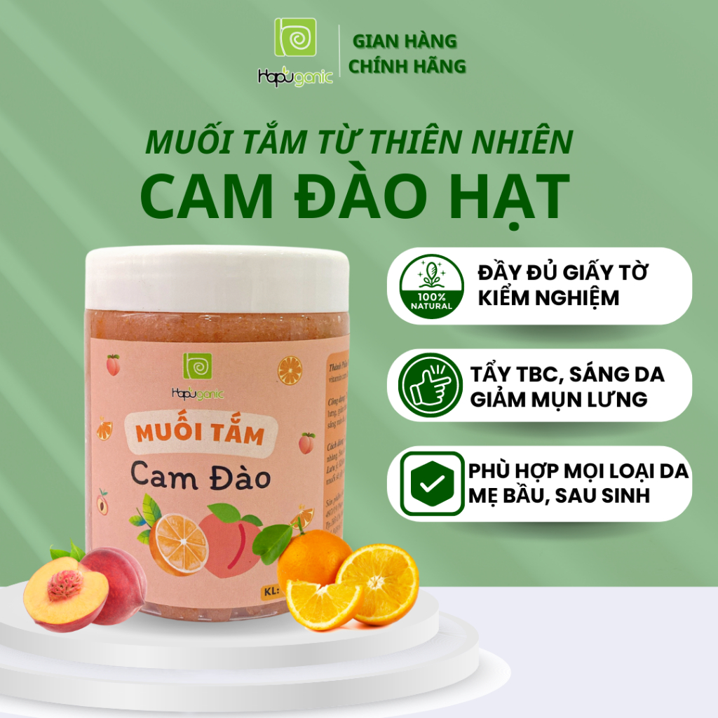 Muối Tắm Cam Đào Tẩy Da Chết Toàn Thân Bath Salt Scrub 400g HaPu Organic