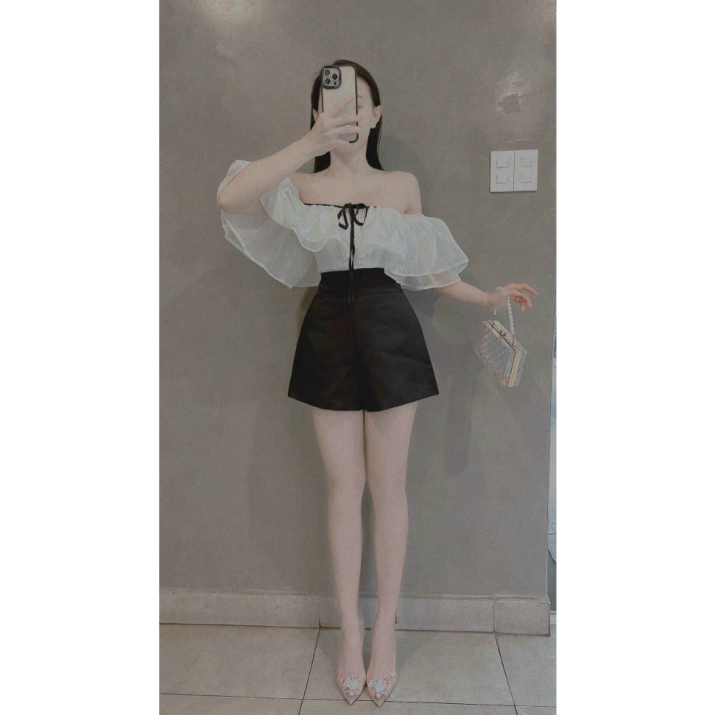 Đồ bay nữ, sét bộ jump nữ trể vai phối bèo phồng chất voan mix quần đùi lưng cao xinh xắn