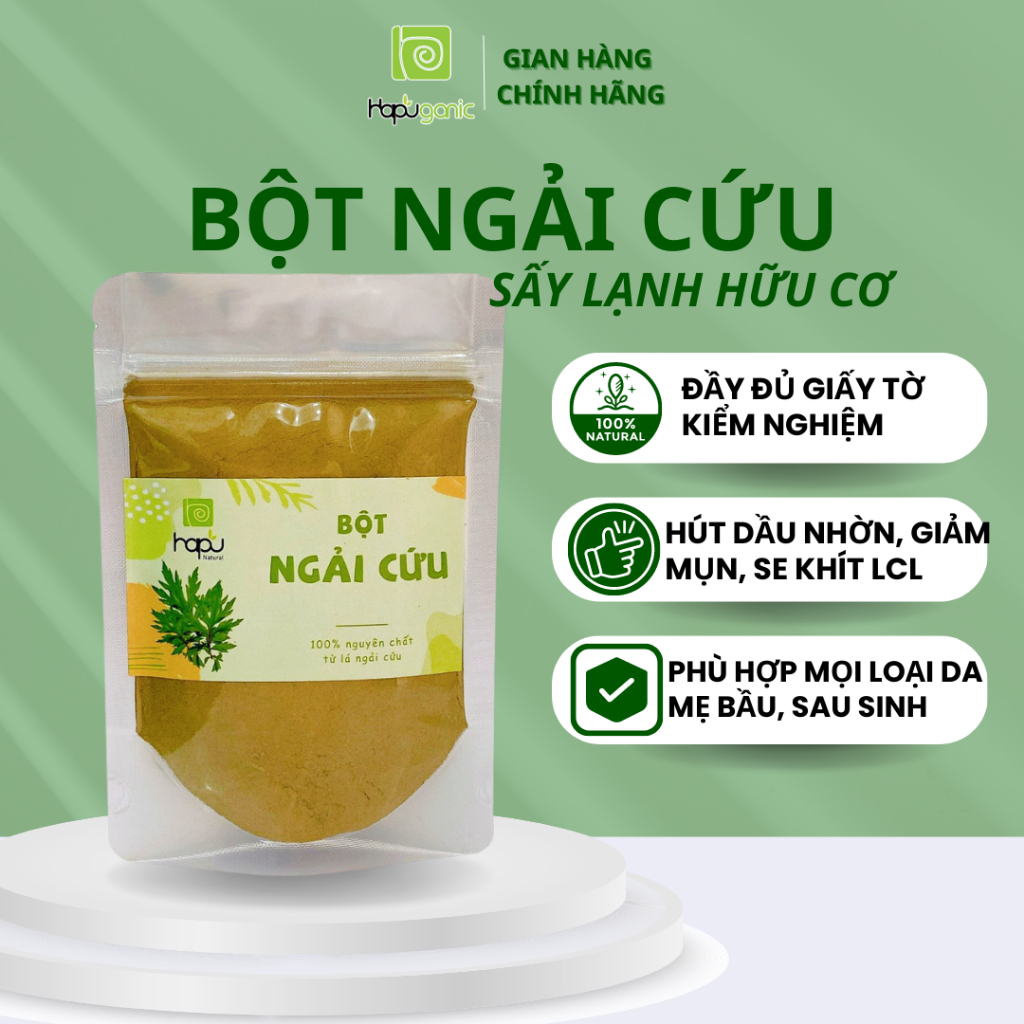 Bột Ngải Cứu Nguyên Chất Hapu Organic thanh lọc da, giảm mụn, sáng da