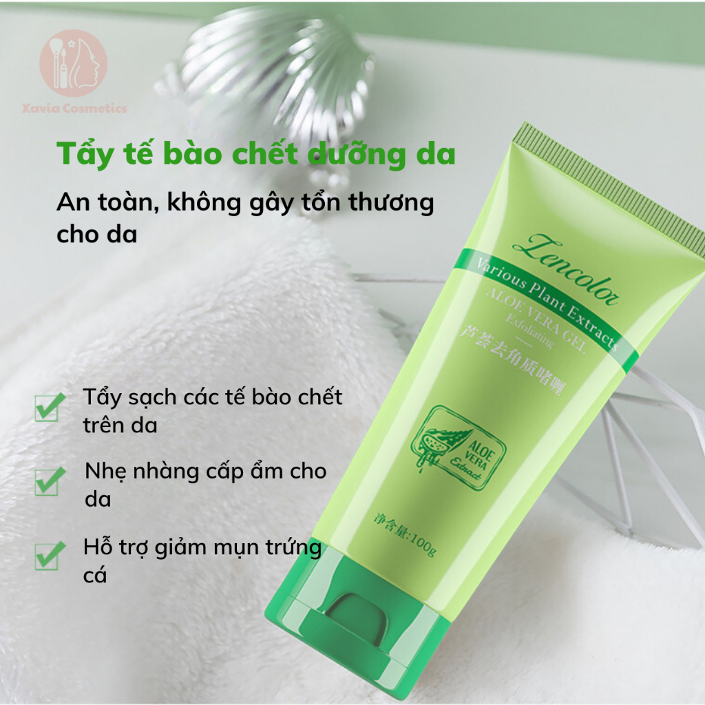 Tẩy tế bào chết da mặt LENCOLOR - Gel tẩy tế bào chết da mặt chiết xuất nha đam giúp dưỡng ẩm, làm sạch da- XAVIA COSMET