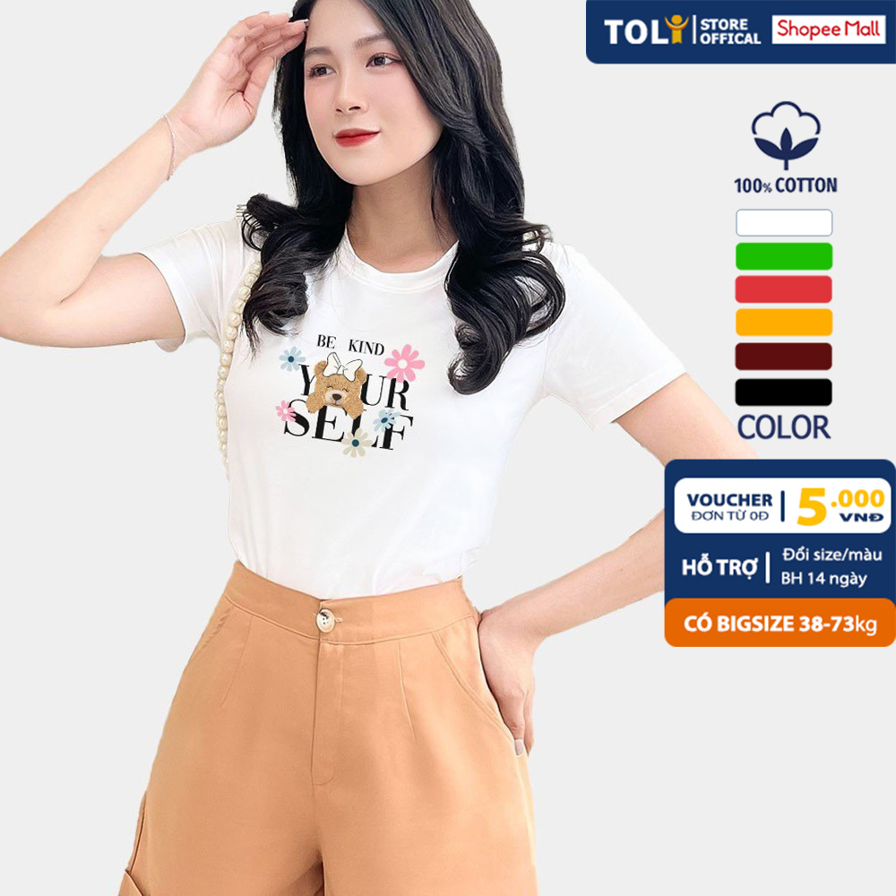 Áo thun nữ TOLI cổ tròn tay ngắn, dáng ôm nhẹ, in hình dễ thương, vải cotton mềm mịn [PS-Z33]