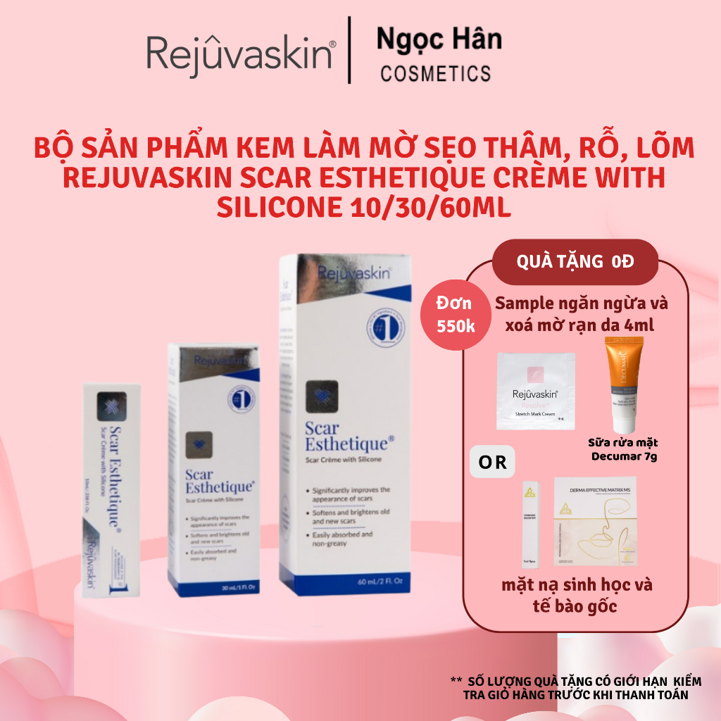 Kem làm mờ sẹo thâm, rỗ, lõm Rejuvaskin Scar Esthetique Crème with Silicone 10/30/60ml - ngochan cosmetics