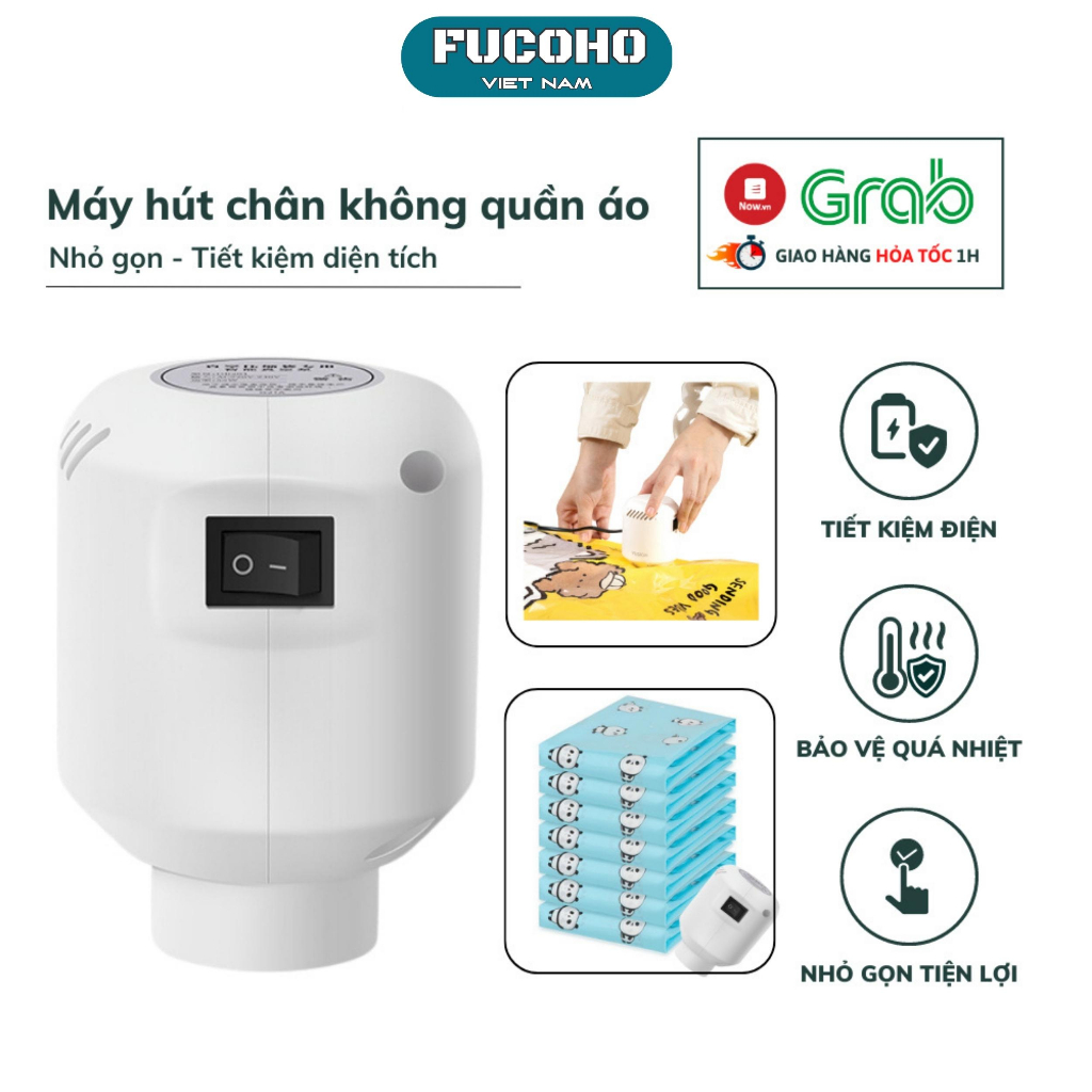 Máy hút chân không quần áo fucoho bơm điện cầm tay mini hút chân không quần áo, chăn gối nhỏ gọn tiện lợi kèm túi