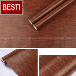 Giấy dán tường giả gỗ vàng trắng nâu - 10m decal dán tường màu gỗ óc chó đậm 3d chống nước besti