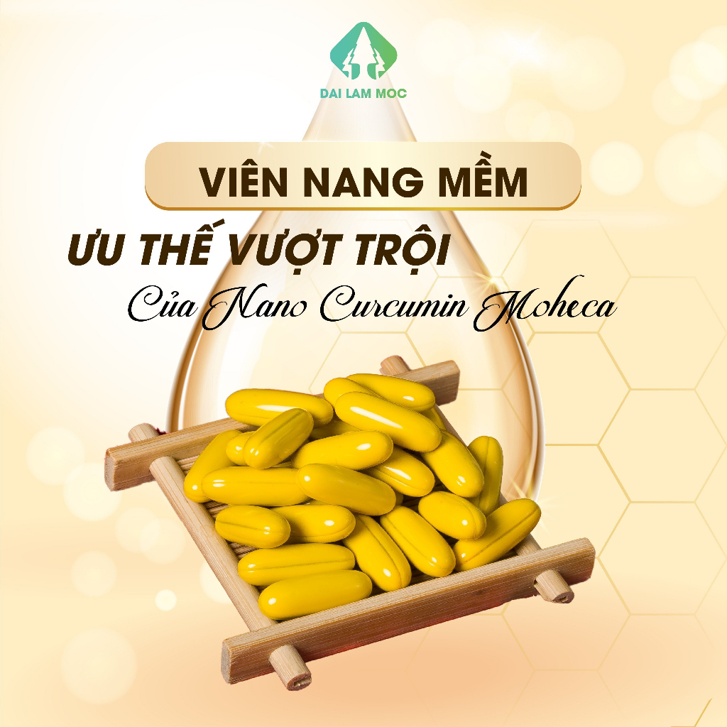 Viên uống tinh chất Nano Curcumin Moheca dành cho người bị viêm loét dạ dày, tá tràng, phụ nữ sau sinh loại hộp 30 viên