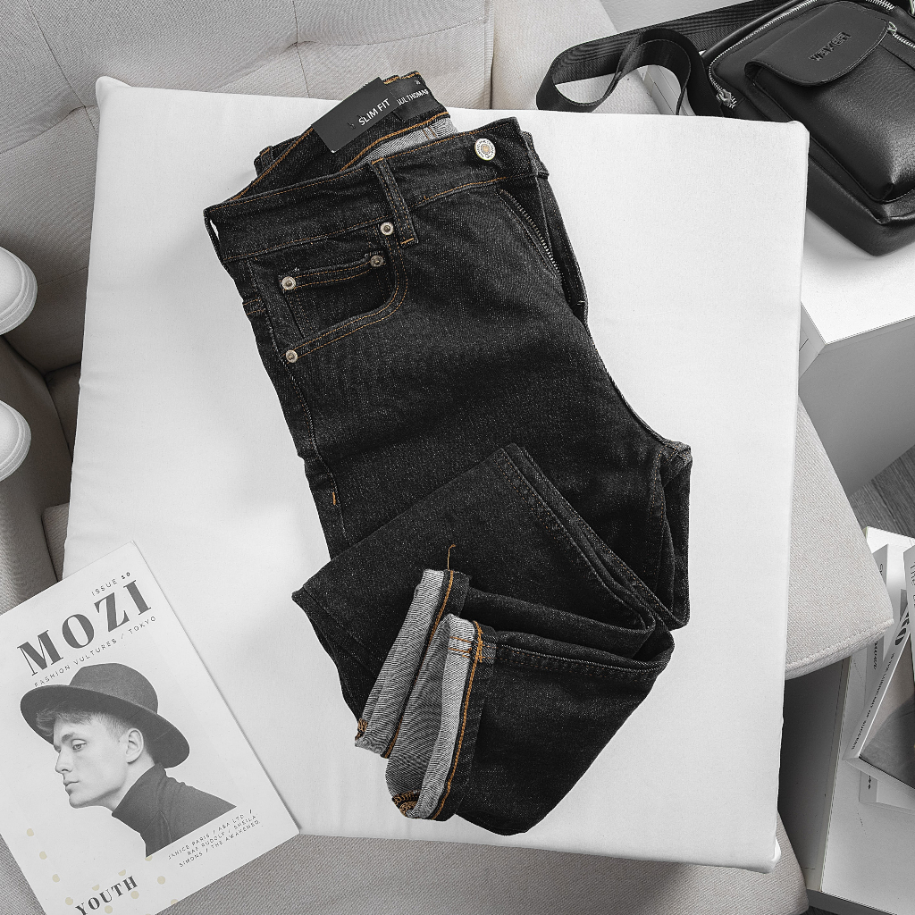 Quần jean nam PAUL THOMAS cao cấp, chuẩn form slim fit, màu đen chỉ vàng