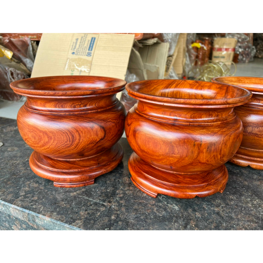 Lư hương thờ - Bát nhang gỗ Hương nguyên khối cỡ đại ngang 20cm - hàng loại 1 vân gỗ siêu đẹp