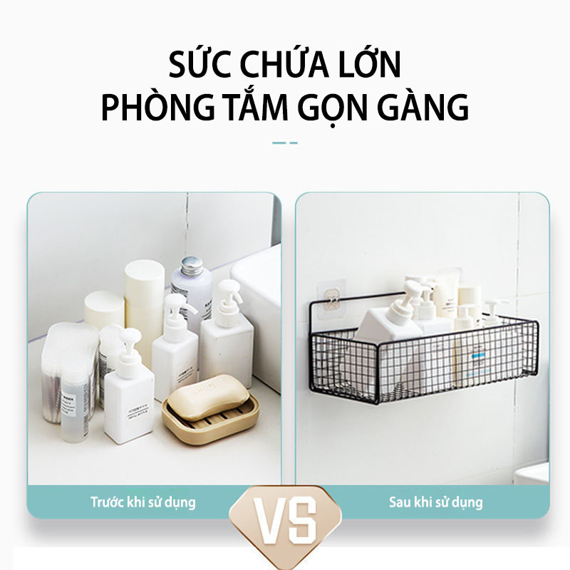 Kệ Dán Tường Đựng Đồ Nhà Tắm Hình Chữ Nhật Kệ Thép Sơn Tĩnh Điện Cao Cấp Không Rỉ Siêu Chắc