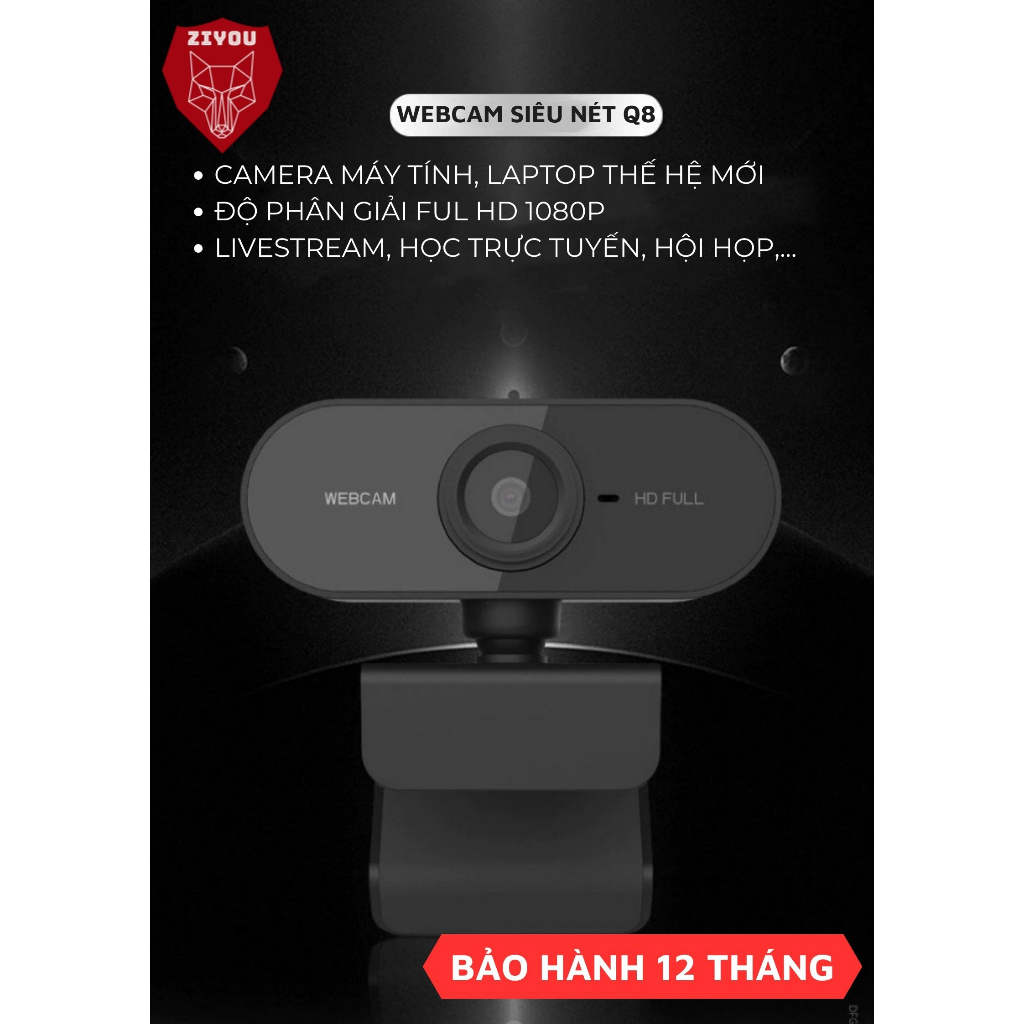 Webcam Máy Tính USB Ziyou Q8 Full HD 1080p Siêu Nét Tích Hợp Micro Đàm Thoại 2 Chiều