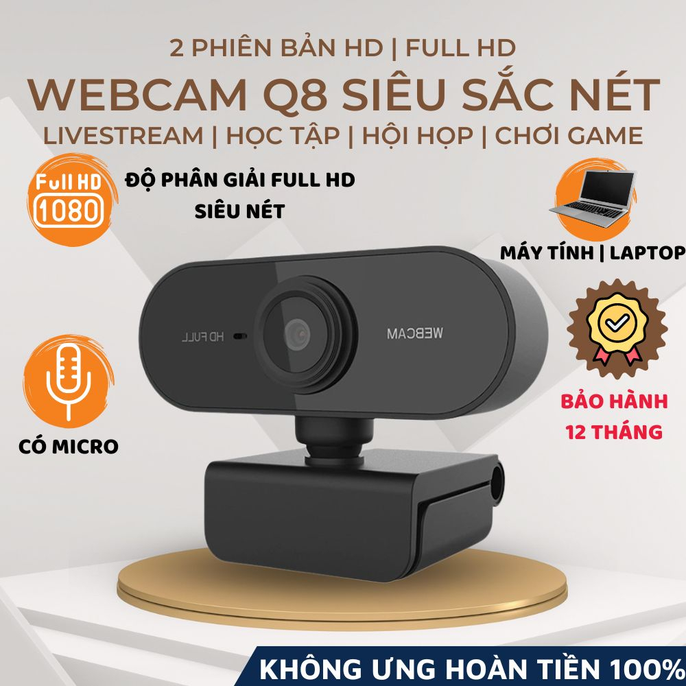 Webcam Máy Tính Laptop Q8 Chất Lượng Full HD Hình Ảnh Sắc Nét Camera Video Mượt Mà 30FPS Cho Livestream, Học Trực Tuyến