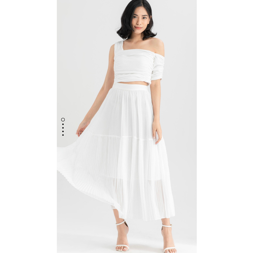 Set Chân váy sếp ly voan 2 lớp và Áo kiểu lệch vai thun ôm cổ cách điệu (Có bán rời) IVY moda