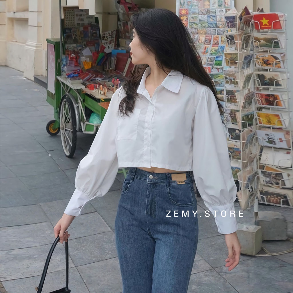 Áo Sơ Mi Trắng Dáng Croptop Quảng Châu, Dáng Basic, Freesize Dưới 58kg