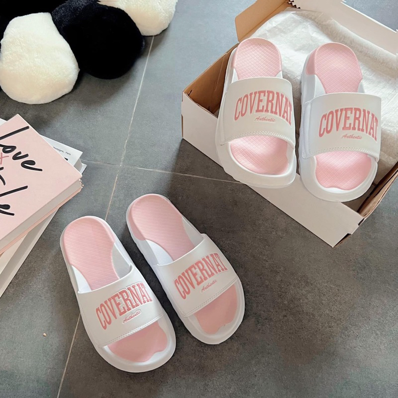 Dép quai ngang COVER.NAT PINK cao 4 phân, ảnh thật