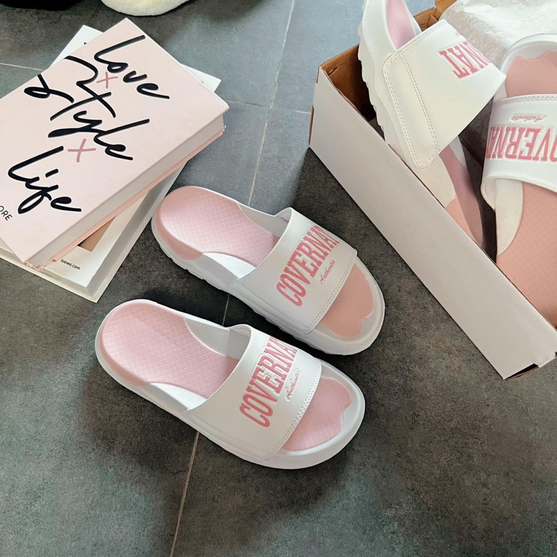 Dép quai ngang COVER.NAT PINK cao 4 phân, ảnh thật