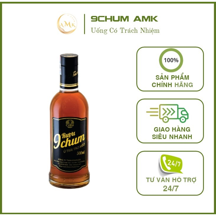 Rượu 9Chum Táo Mèo Lên Men Chai 500 ML, Chứa Nhiều Hợp Chất Quý Hiếm Tốt Cho Sức Khoẻ.