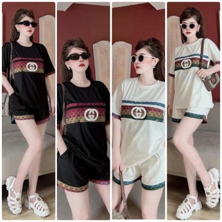 Set bộ đồ đùi form rộng thun cotton logo thêu thể thao cao cấp