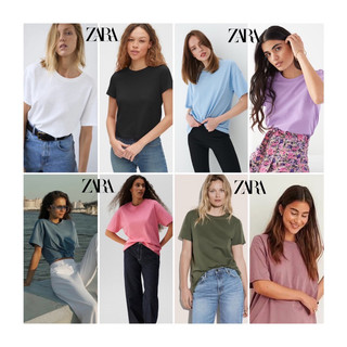 Áo phông nữ cổ tròn trơn basic nhiều màu zara