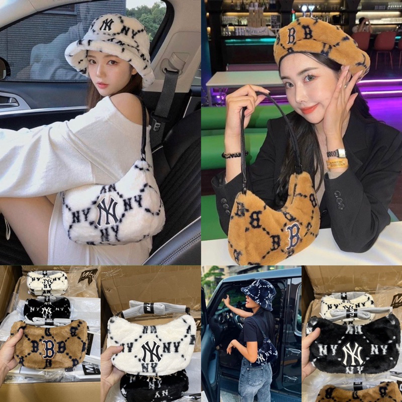 Túi xách đeo chéo lông/kẹp nách M.L.B Basic Fur Fleece lông cừu Hàng chuẩn