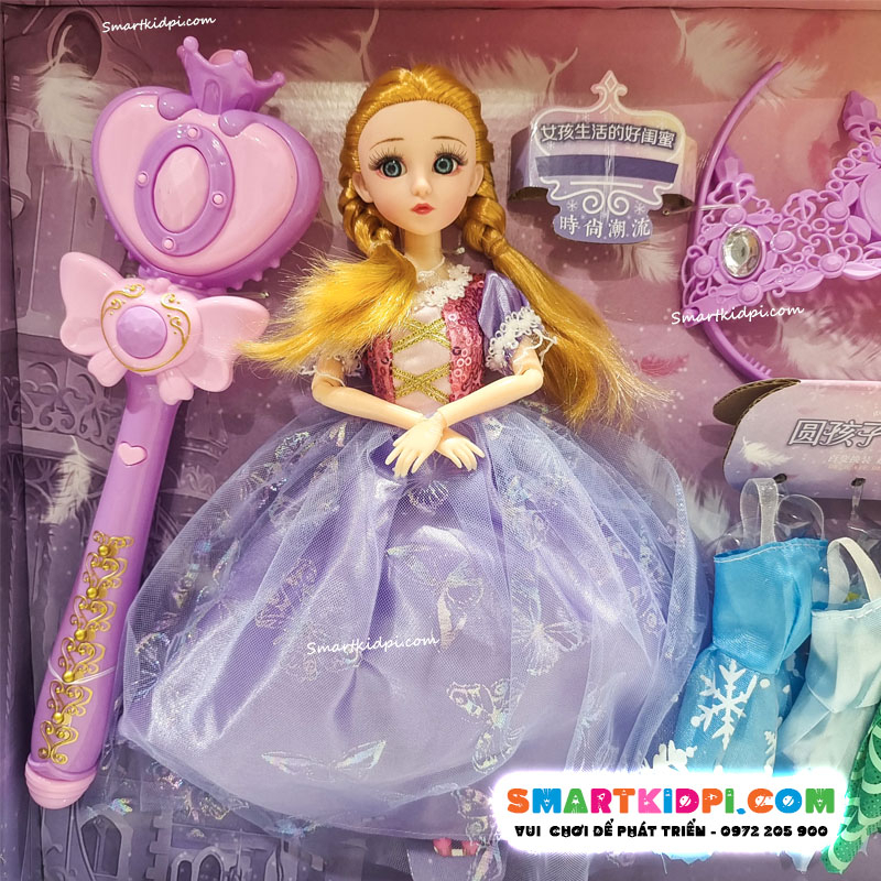Búp bê elsa loại đẹp kèm gậy phát sáng, vương miệng công chúa, quần áo thay thế cho búp bê