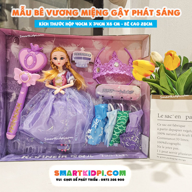 Búp bê elsa loại đẹp kèm gậy phát sáng, vương miệng công chúa, quần áo thay thế cho búp bê