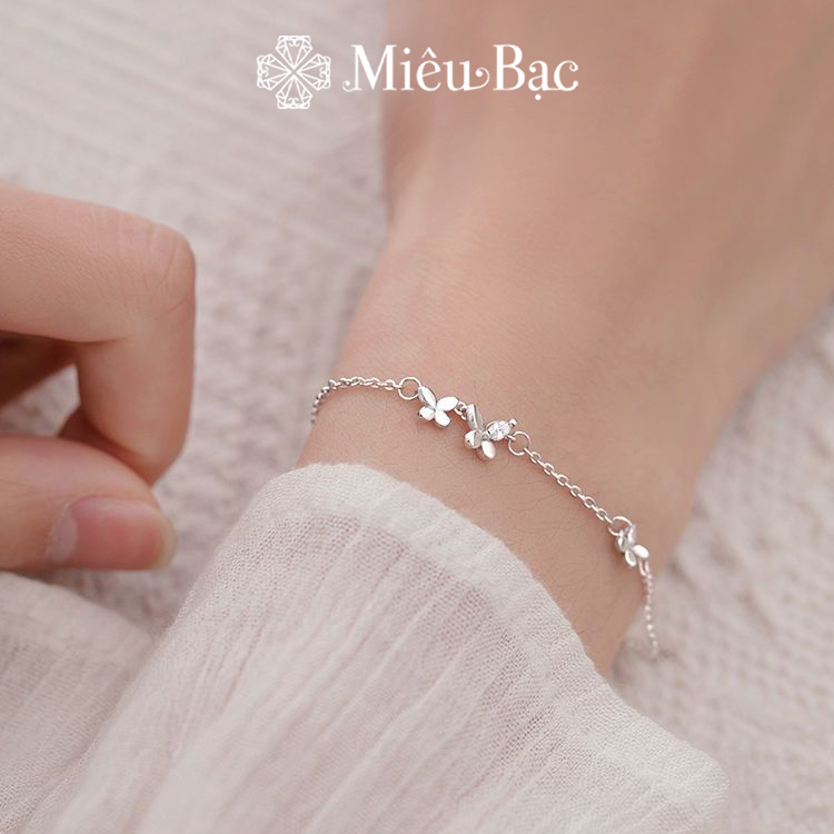 Lắc tay bạc nữ Miêu Bạc vòng tay nữ butterfly đính đá dễ thương chất liệu bạc s925 xi kim màu trắng xám thời trang MT09
