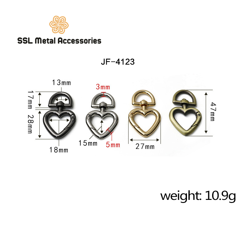 Set 2 móc khóa cài kim loại trái tim dành cho ngành thời trang, dây túi xách Alloy heart dogclip JF-4123