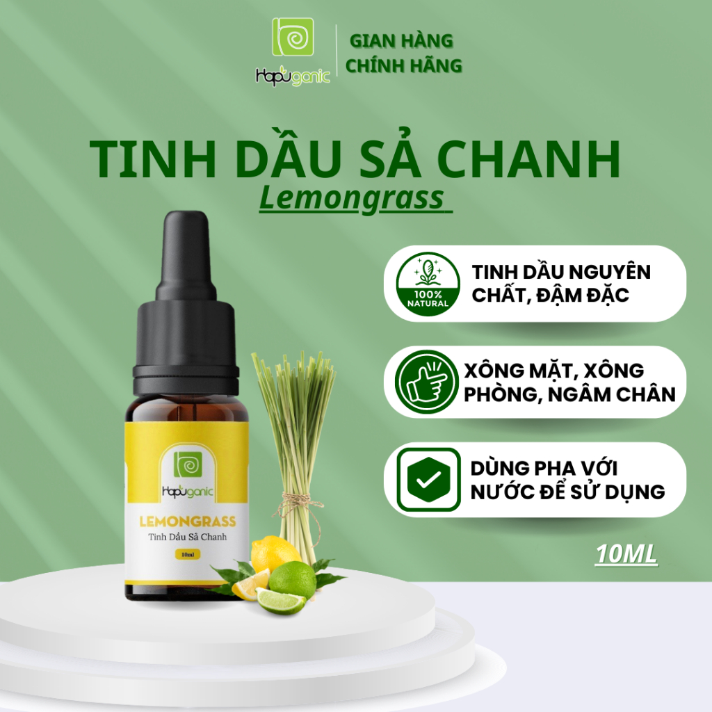 Tinh Dầu Sả Chanh HaPuganic Lemongrass 10ml thơm phòng đuổi muỗi