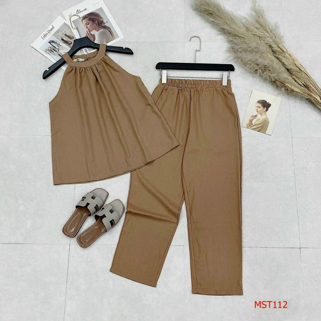 Sét Bộ Đũi Cổ Yếm Siêu Hot Chất Đũi Sước QC Cao Cấp Siêu Dầy Đẹp Mát Sét basic đơn giản diện ở nhà, đi chơi